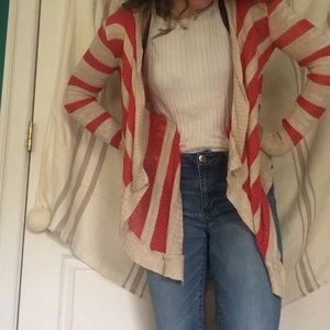 Coral and tan striped cardigan